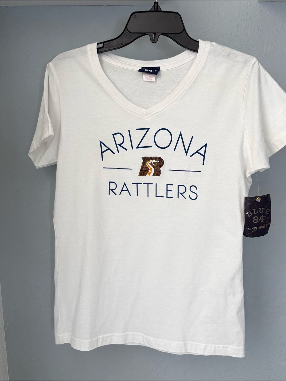 Blue 84 White Arizona Rattlers Logo V-Neck Tee